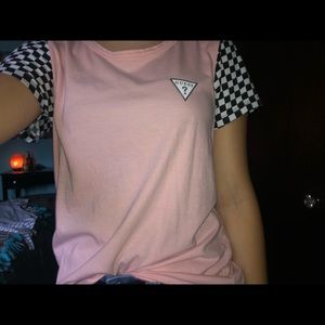 Guess Pink T-shirt  with Checkered Sleeves